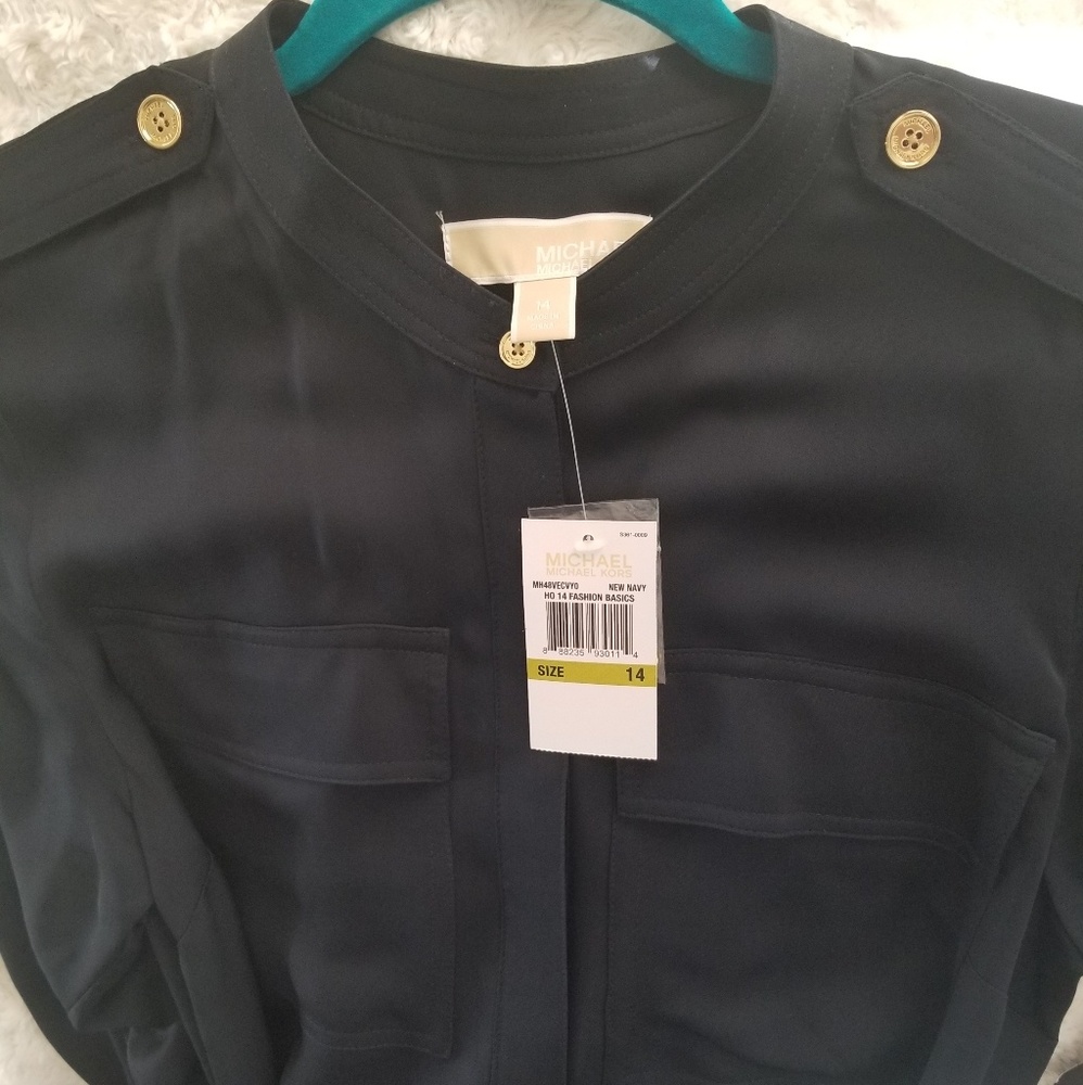 Michael Kors Navy Button Down Shirt Dress w/ Tie